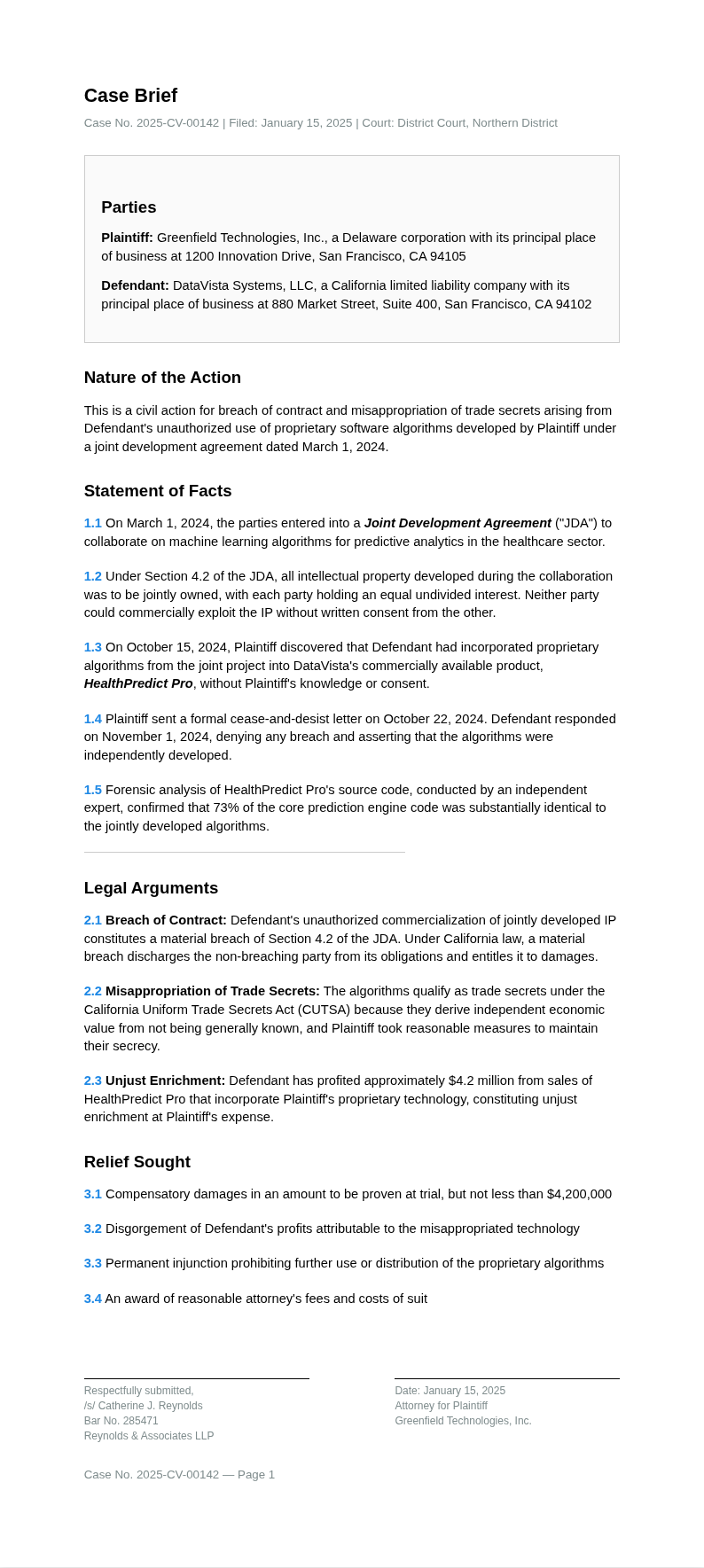 Legal Plain Language Brief With Clause Numbering